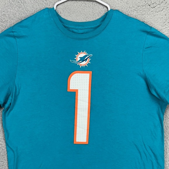 Miami Dolphins Mens Tua Tagovailoa T-Shirt Large Aqua Blue Short Sleeve Tee Nike - Picture 1 of 9
